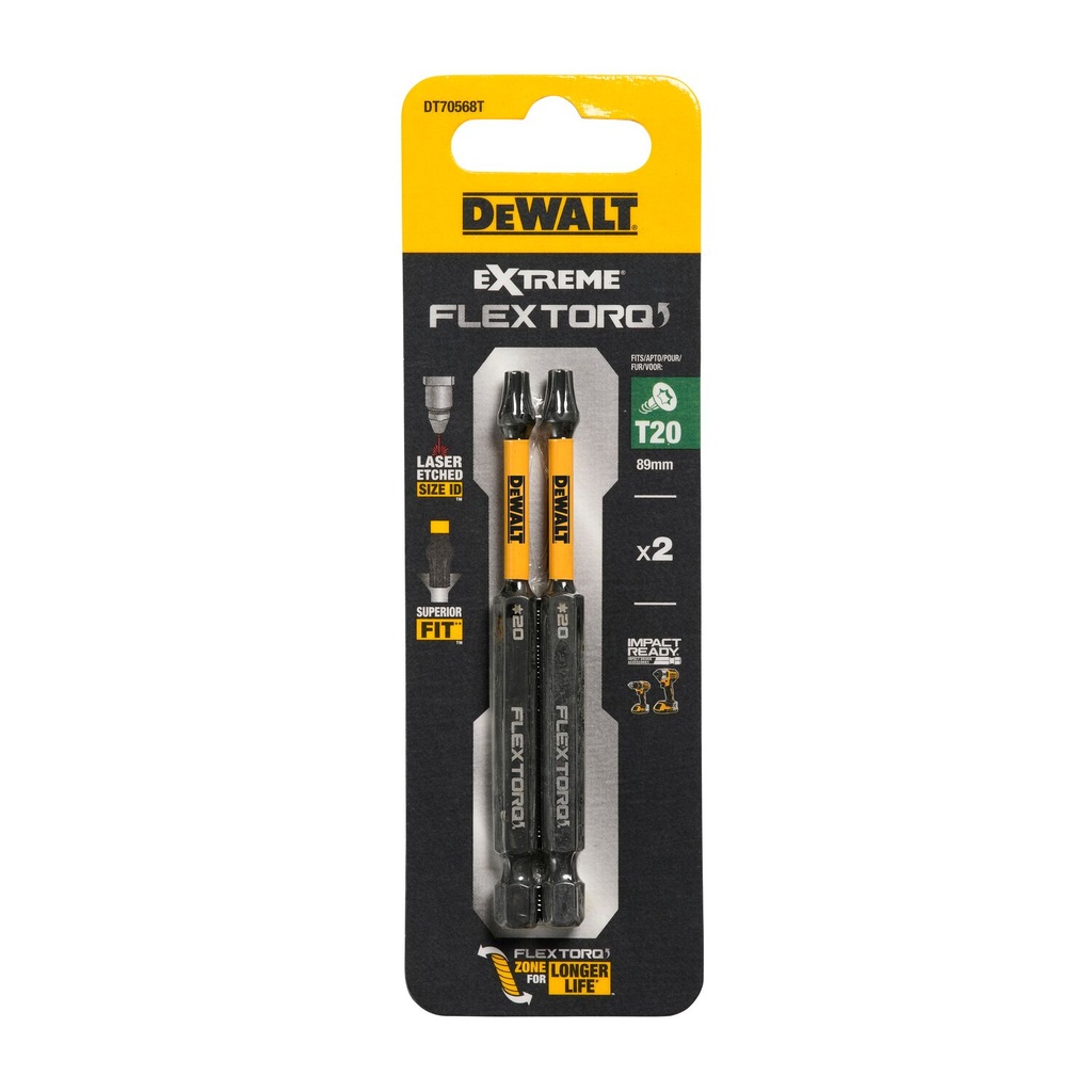 Sukimo antgaliukai FLEXTORQ T20 89 mm, DeWALT, 2 vnt.