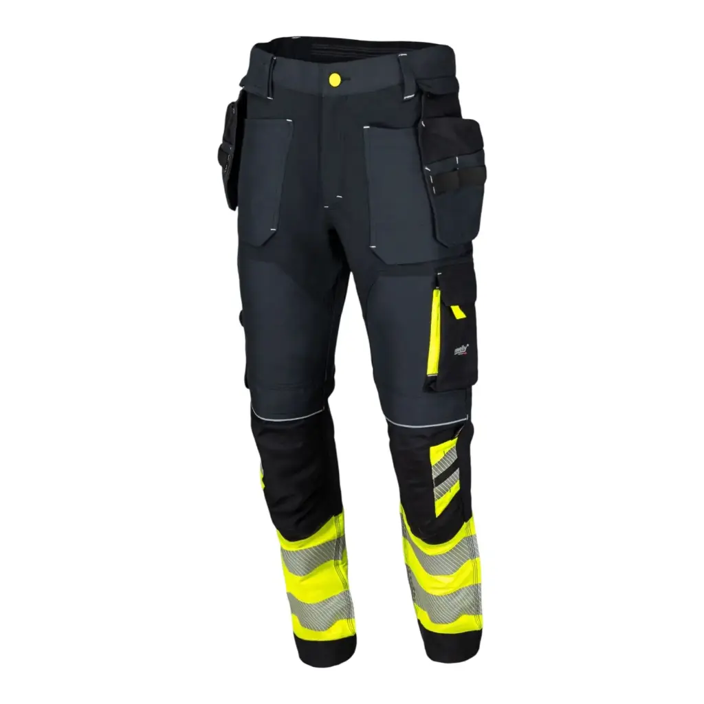 Kelnės STRETCH PLUS HI-VIS, pilkos-geltonos, REWELLY (52 dydis)