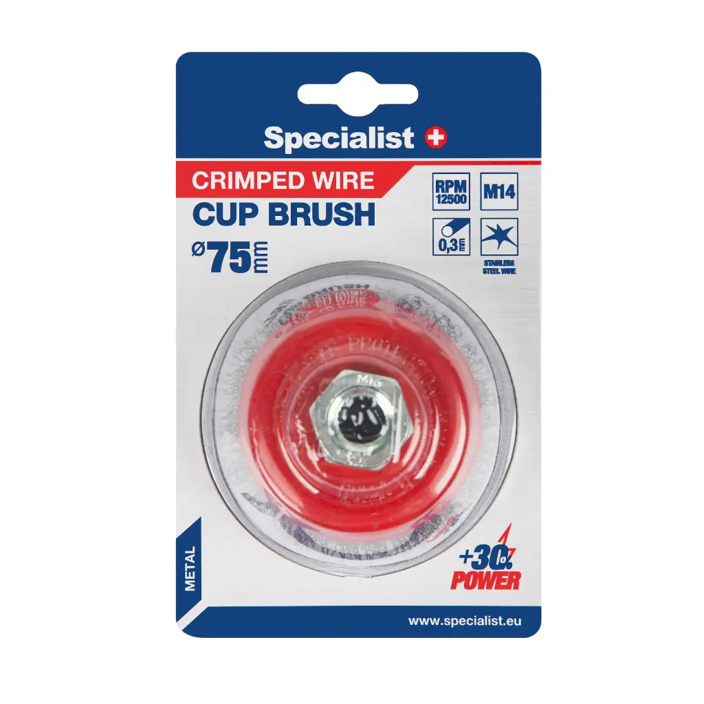 Wire cup brush, straight wire, 75 mm, M14, SPECIALIST+