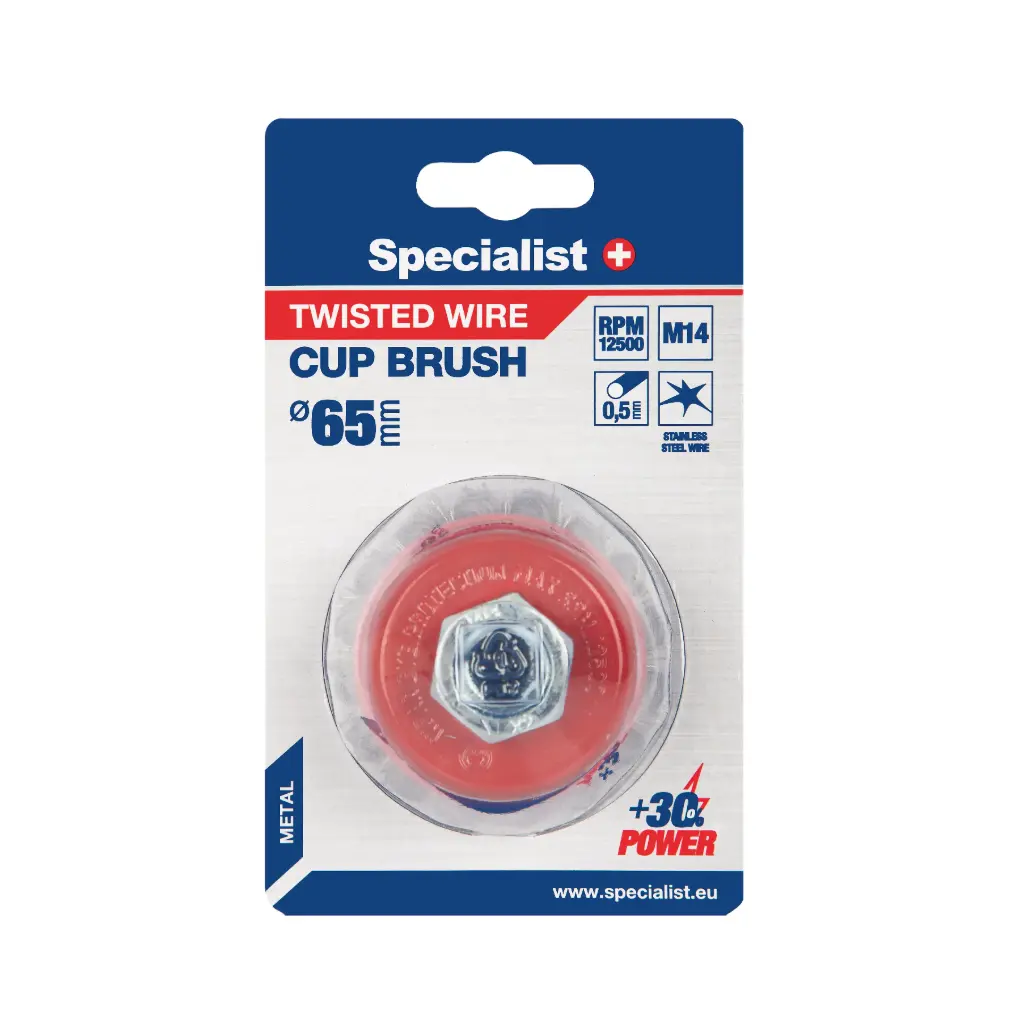 Twisted-wire cup brush, 65 mm, M14, SPECIALIST+