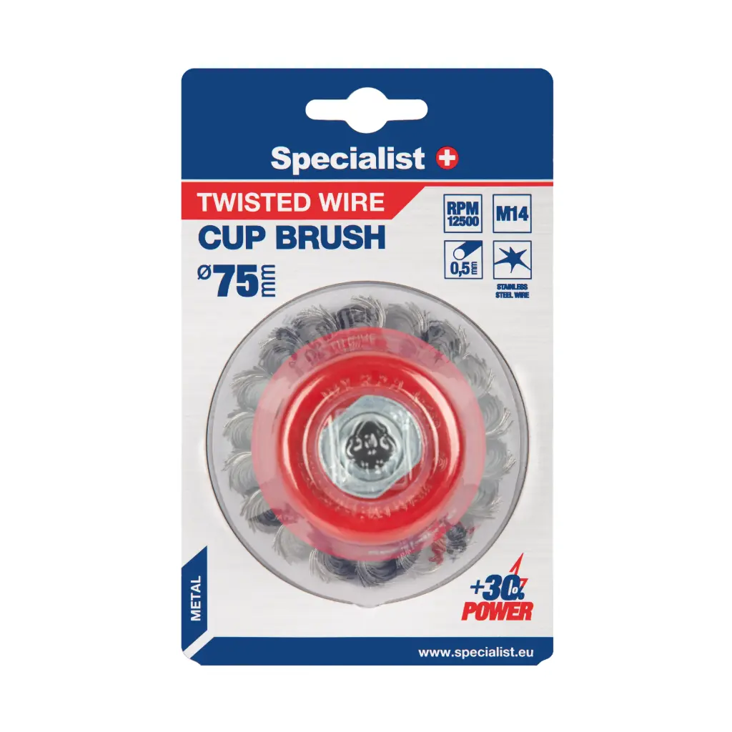 Twisted-wire cup brush, 75 mm, M14, SPECIALIST+