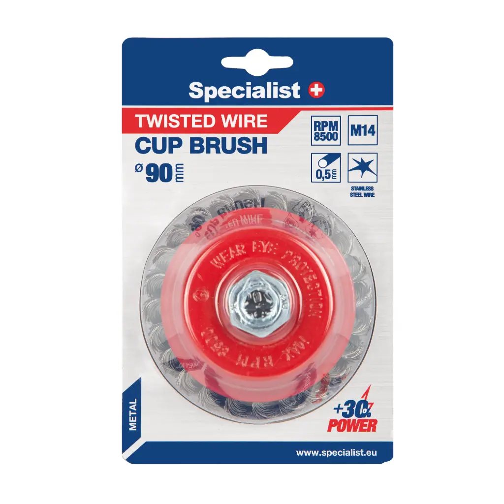 Vielinė šlifavimo taurė, suktos vielos, 90 mm, M14, SPECIALIST+ 