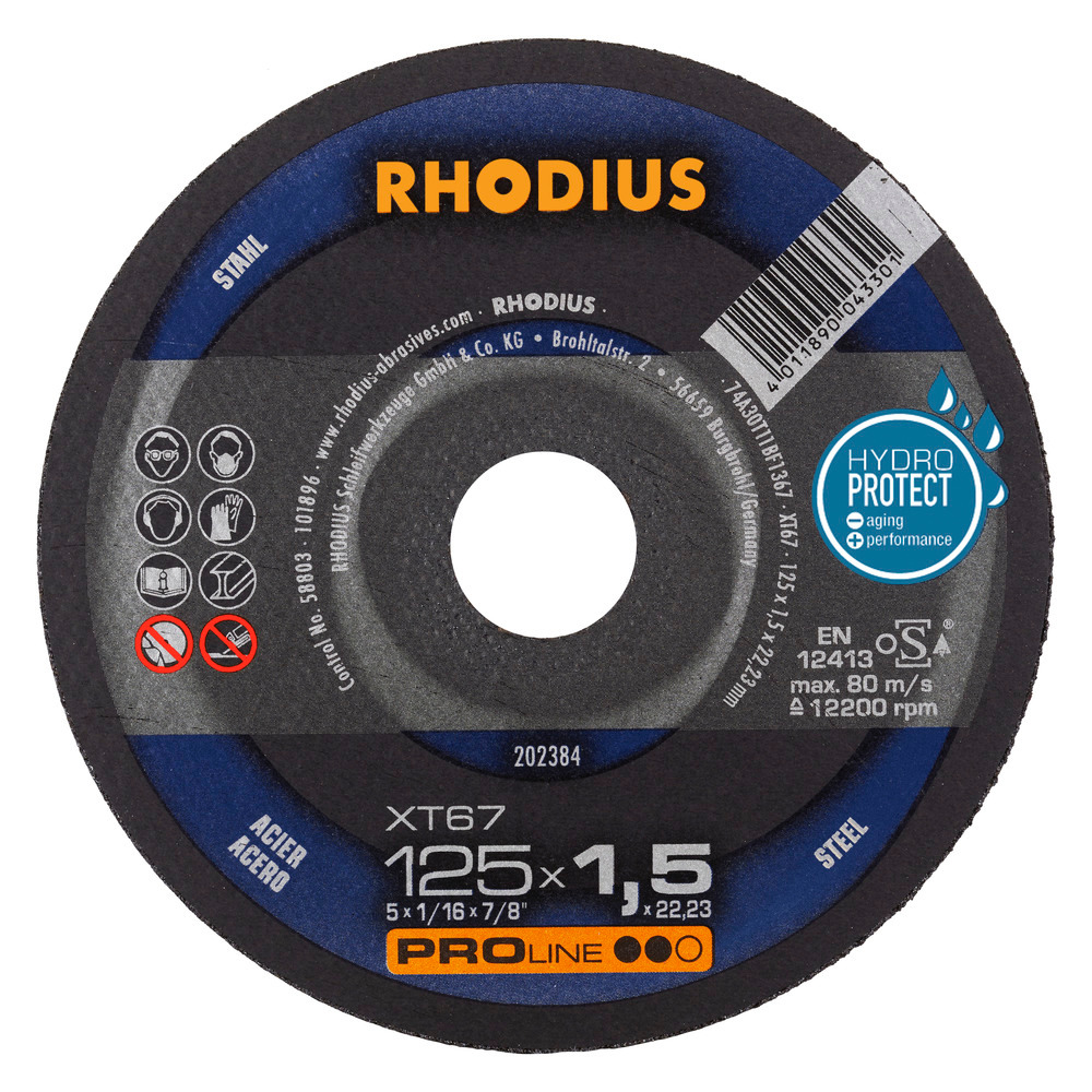 Griešanas disks, XT67, 125x1,5x22,23 mm, RHODIUS