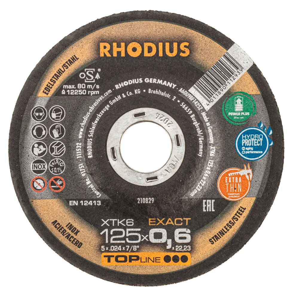 Cutting disc XTK66, 125x0.6x22.23 mm, RHODIUS, 10 pcs