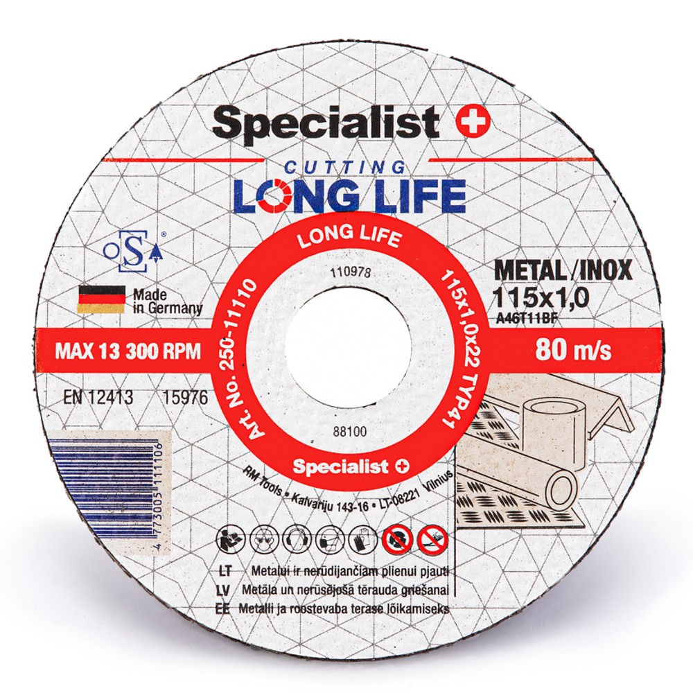 SPECIALIST+ metāla griešanas disks LONG LIFE, 115x1x22 mm
