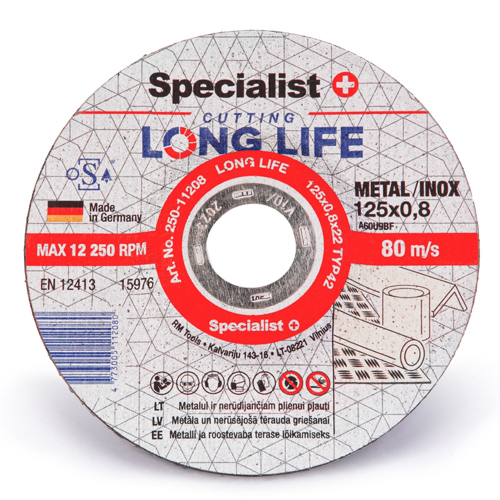 SPECIALIST+ metāla griešanas disks LONG LIFE, 125x0,8x22 mm