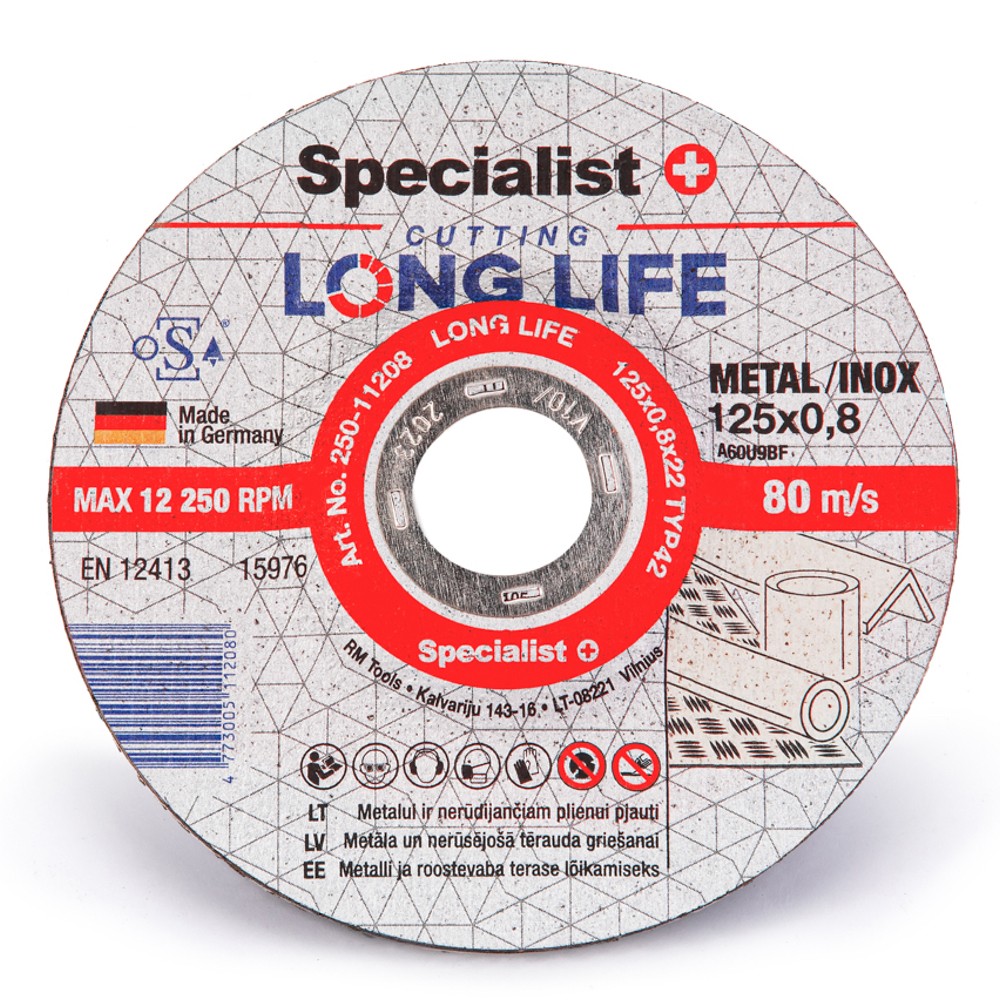 SPECIALIST+ metalli lõikeketas LONG LIFE, 125x0,8x22 mm