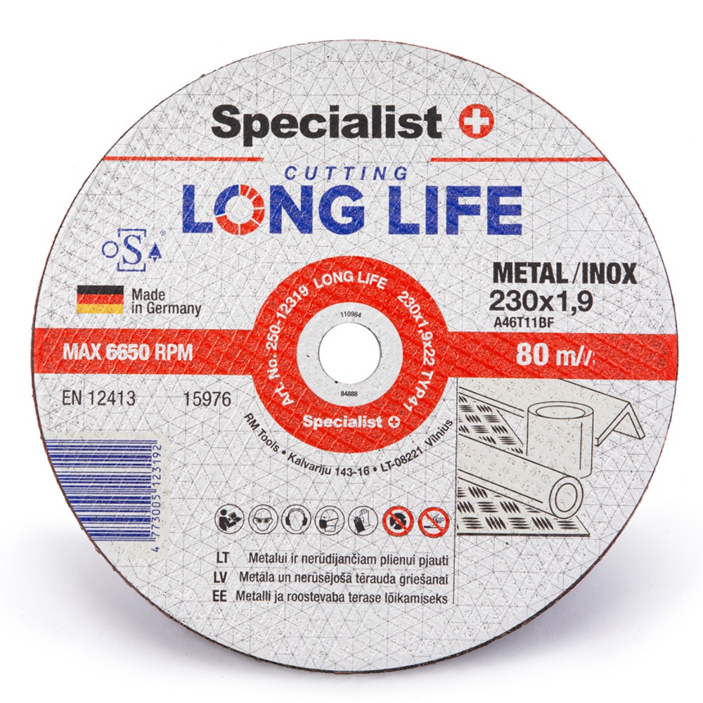 SPECIALIST+ metāla griešanas disks LONG LIFE, 230x1,9x22 mm