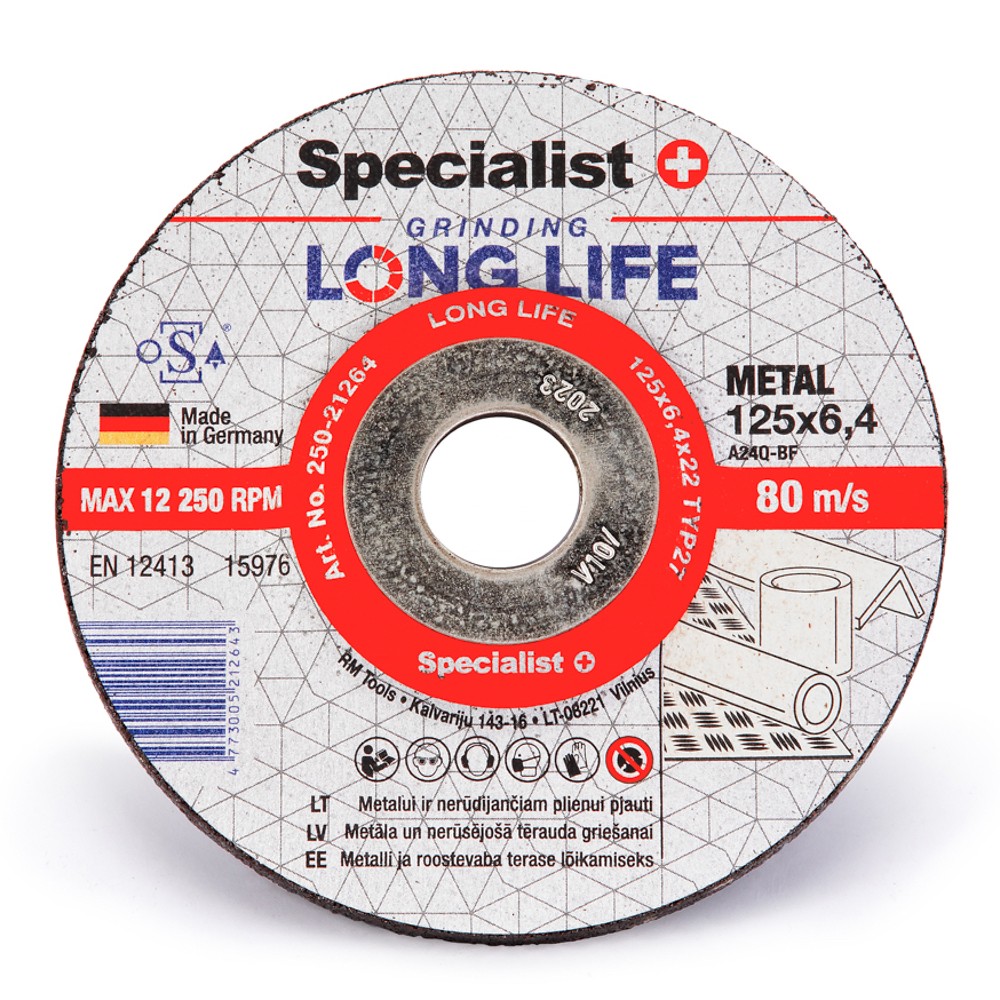 SPECIALIST+ slīpēšanas disks LONG LIFE, 125 x 6.4 x 22 mm