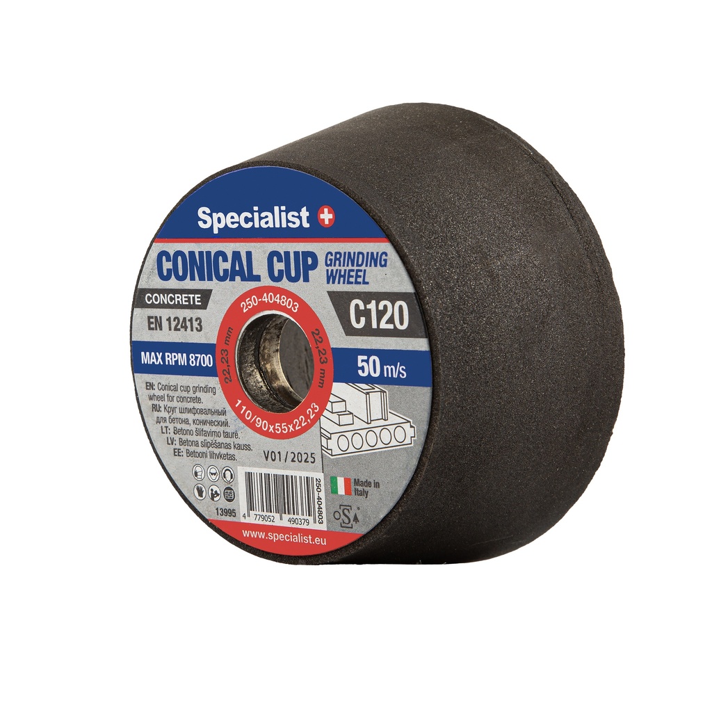 SPECIALIST+ conical cup grinding wheel C120, 110/90x55x22.23 mm