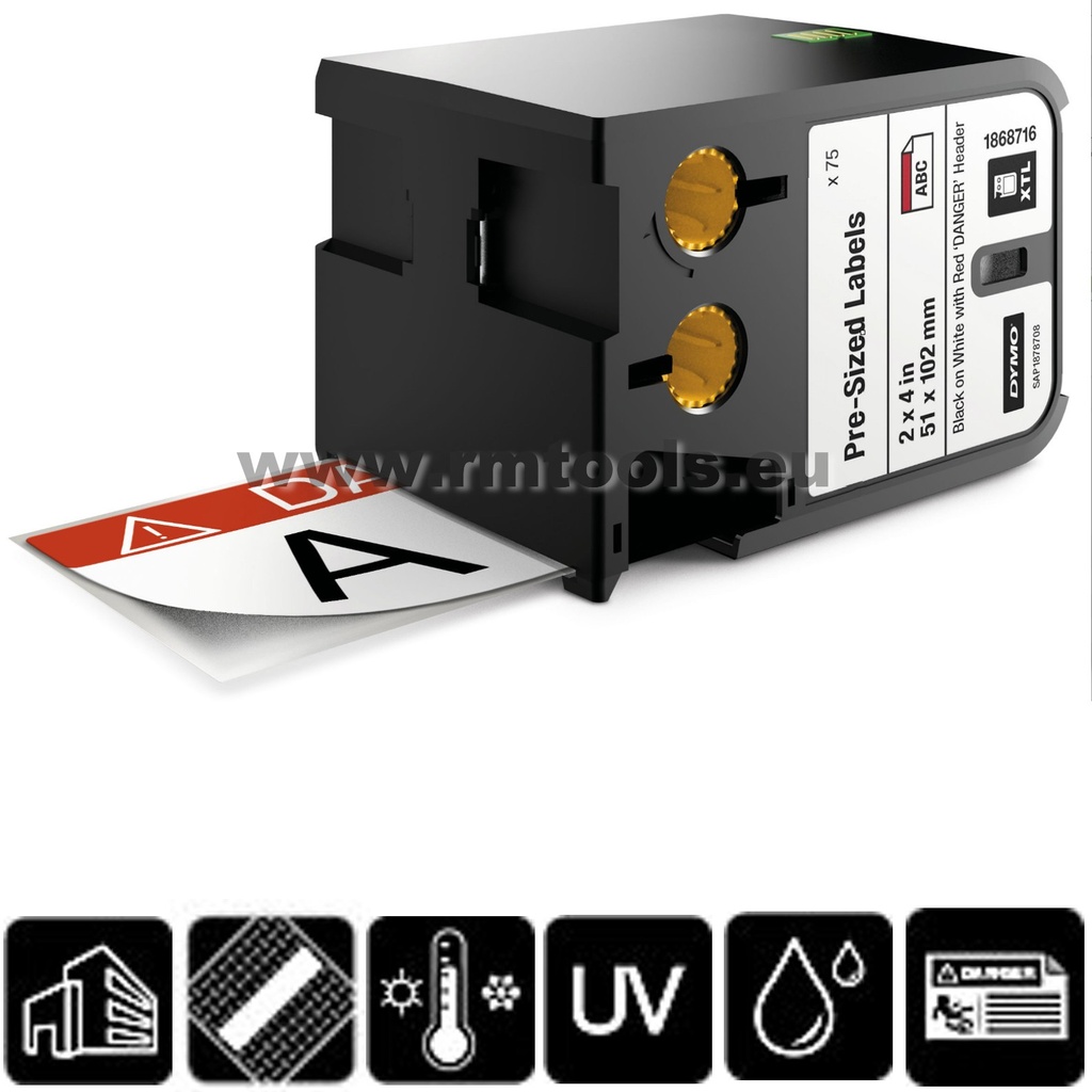 DYMO® XTL™ ohutus-/hoiatussilt, 51 × 102 mm, must/valge-kollane