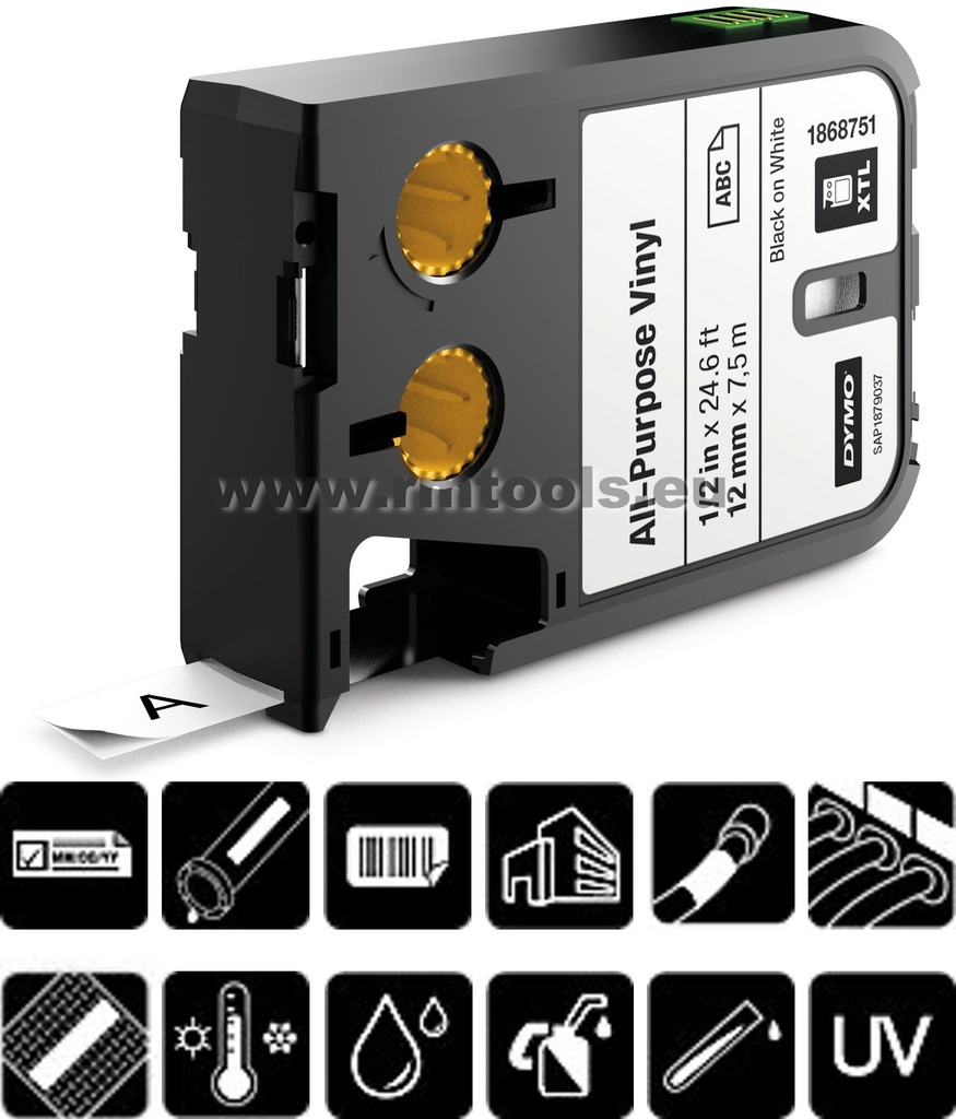 DYMO® XTL™ vinüül kleepkirjalint, 41 mm, valge/must