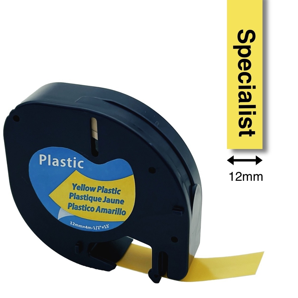 SPECIALIST+ kleepkirjalint LETRATAG kleebiseprinterile, 12 mm, must/kollane