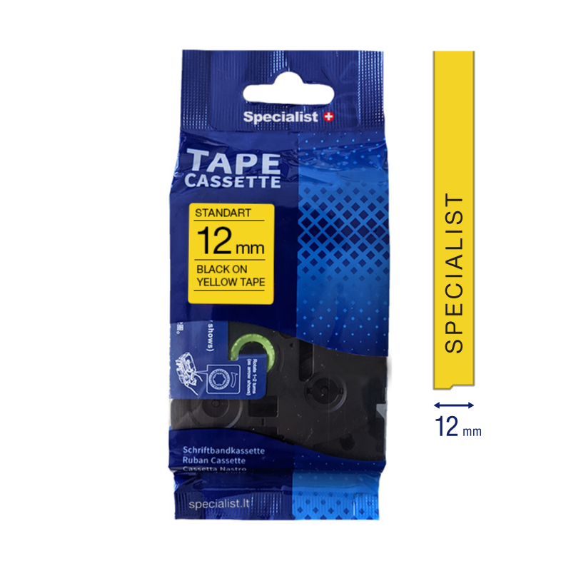 SPECIALIST+ lint STANDART sobiv, 12 mm, must/kollane