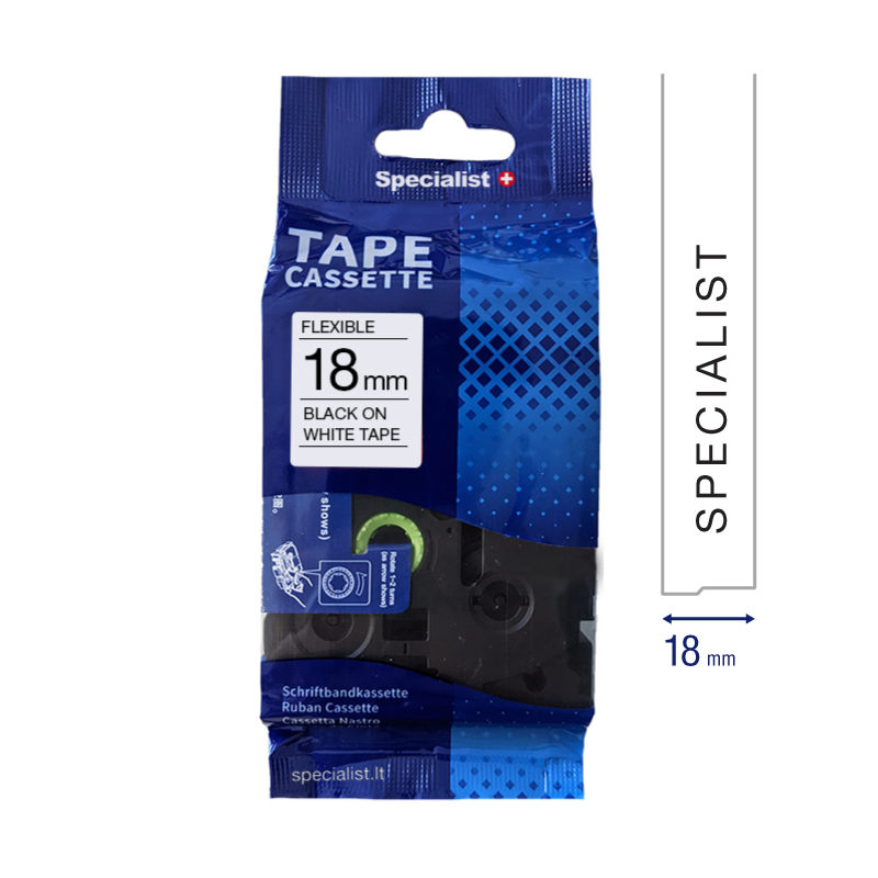 SPECIALIST+ lint FLEXIBLE sobiv, 18 mm, must/valge