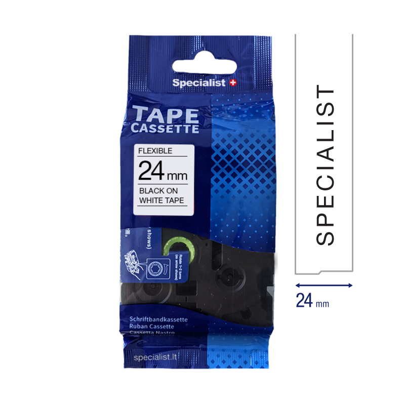 SPECIALIST+ kleepkirjalint FLEXIBLE, 24 mm, must/valge