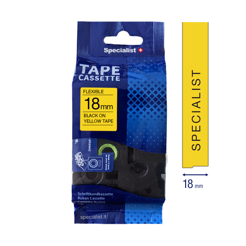 SPECIALIST+ lint FLEXIBLE sobiv, 18 mm, must/kollane