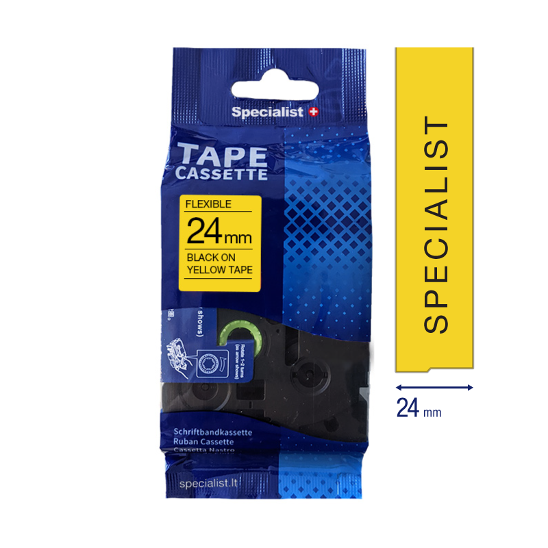 SPECIALIST+ kleepkirjalint FLEXIBLE, 24 mm, must/kollane