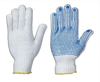 Knitted gloves with PVCblack dots, 10s.