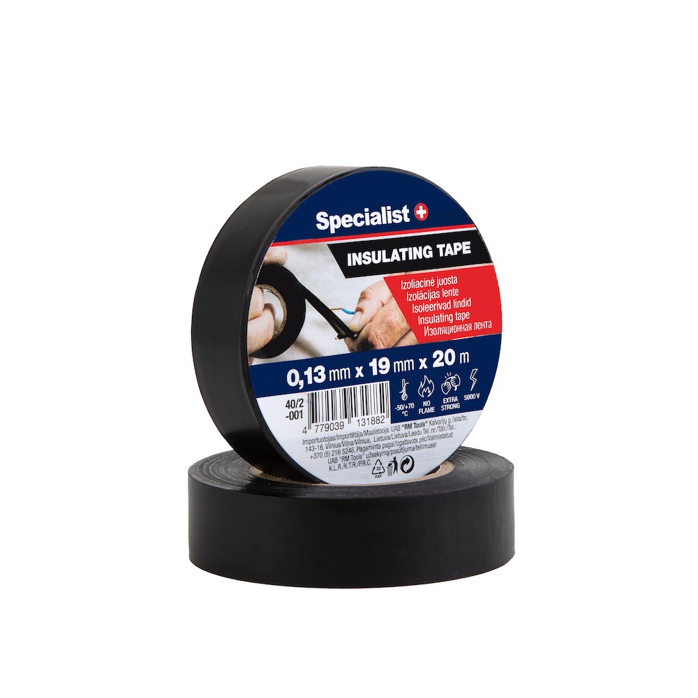 SPECIALIST+ PVC electric tape, black, 0.13mmx19mm x20m