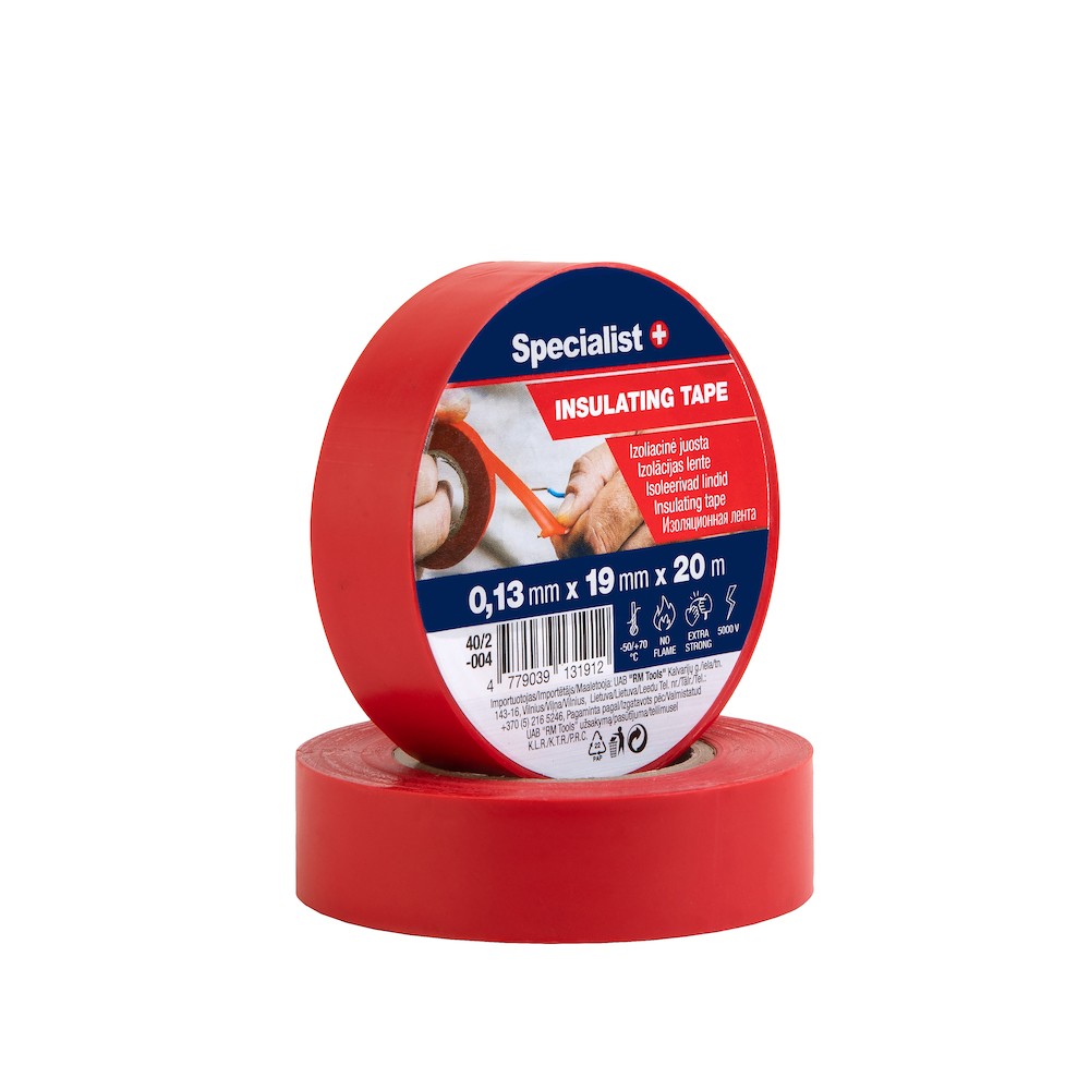 SPECIALIST+ PVC electric tape, red, 0.13mmx19mm x 20m