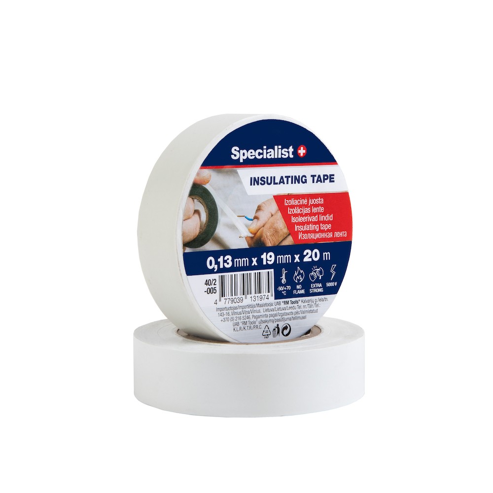 SPECIALIST+ izolācijas lenta, 0,13 x 19 mm, balta, 20 m