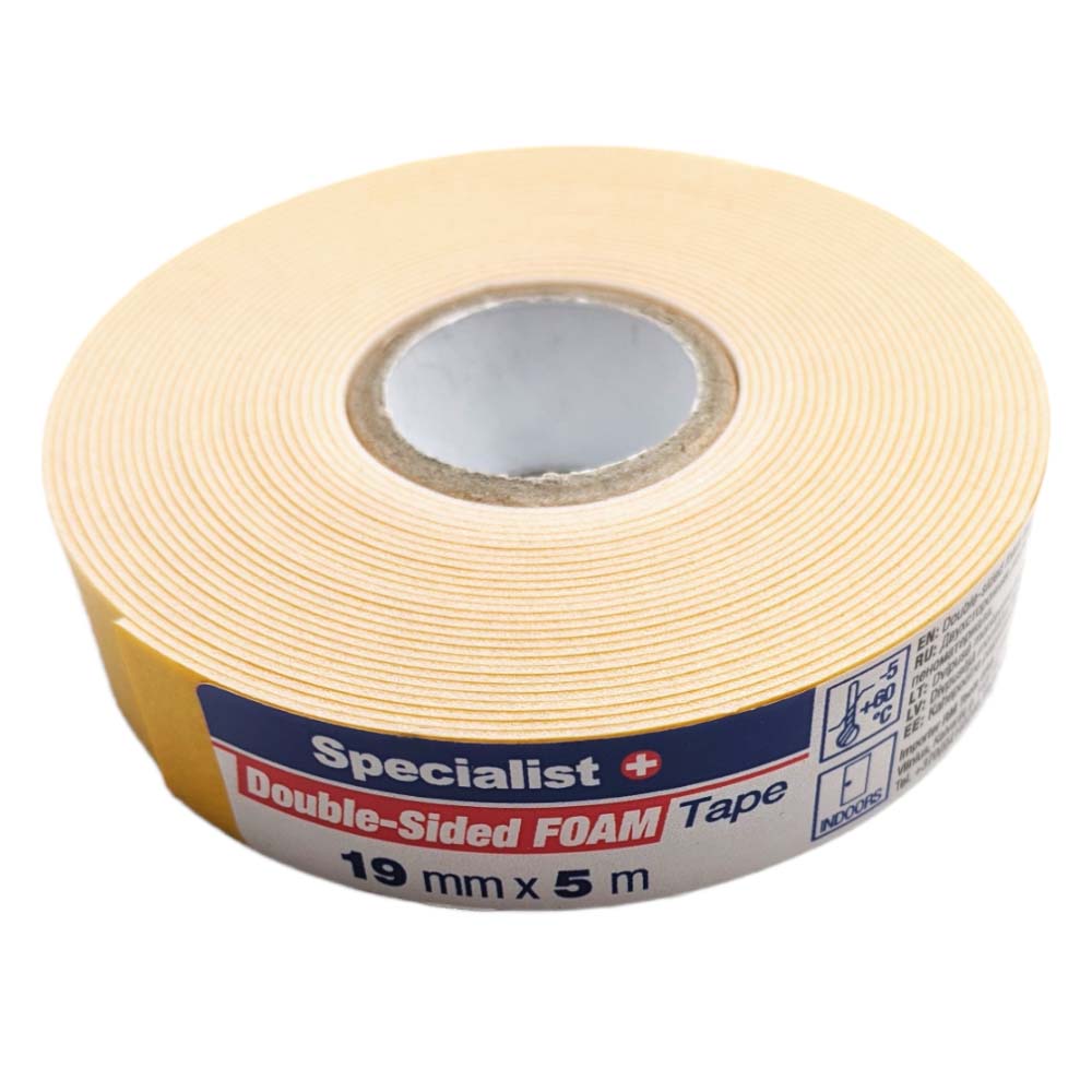 SPECIALIST+ divpusēja mont. lenta, 19 mm x 5 m, balta