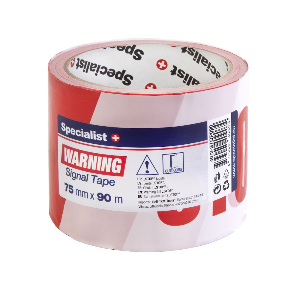 SPECIALIST+ warning barrier tape STOP, red/white, 90 m x 75 mm