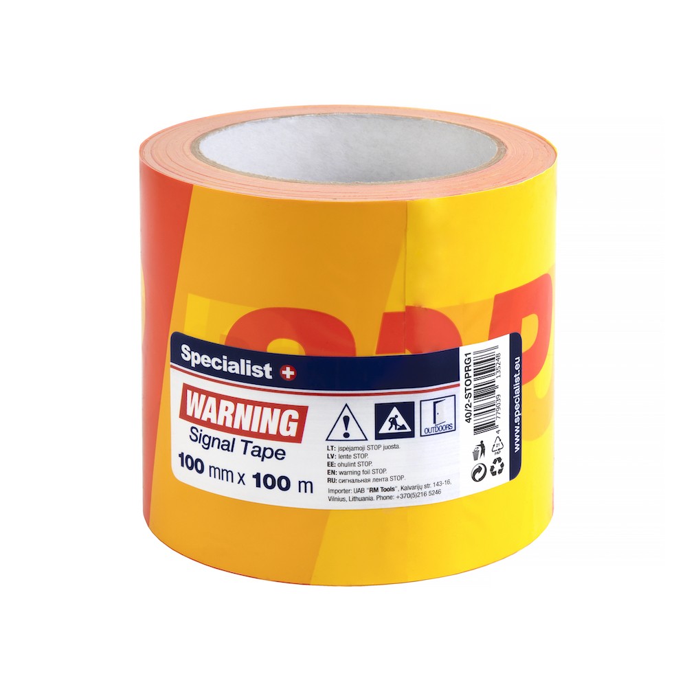 SPECIALIST+ lint „STOP“, 100 mm x 100 m, punane/kollane