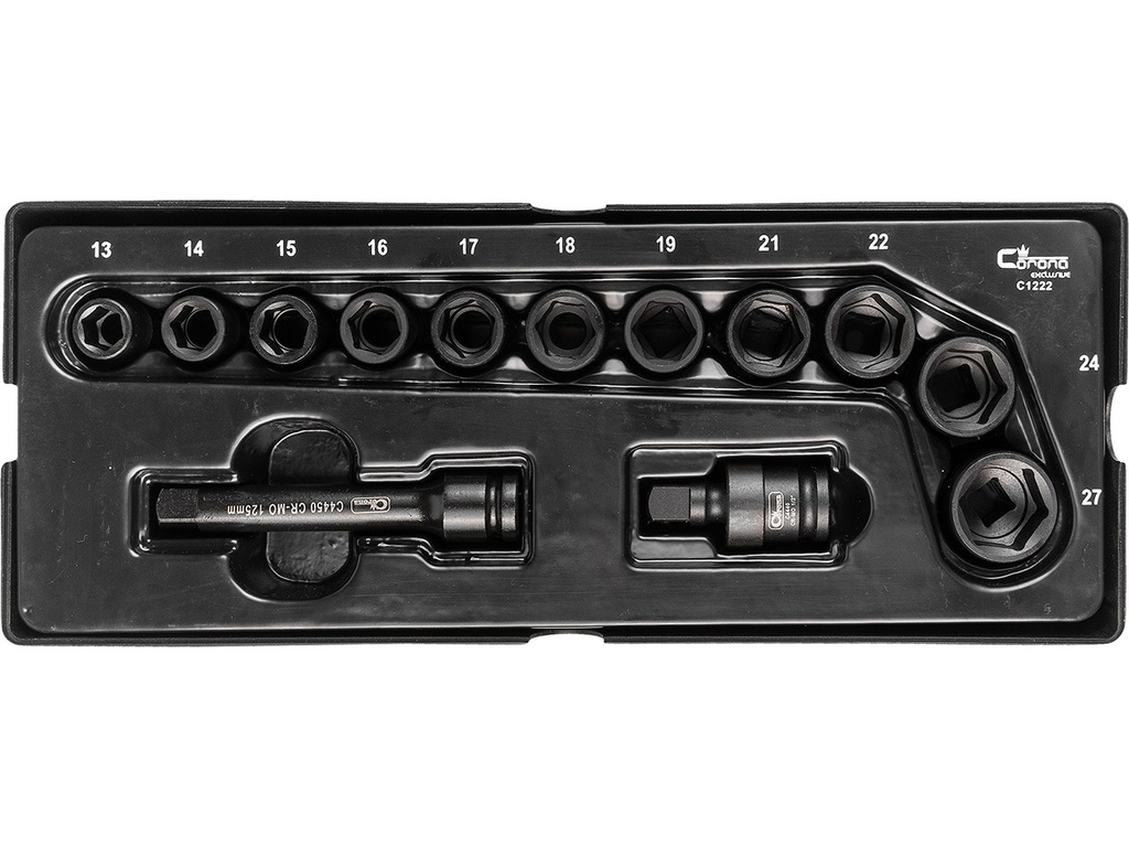 TRAY - IMPACT SOCKET 13-27MM 1/2', 13 PCS