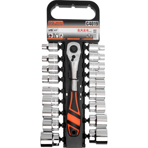 [42-C4019] Galviņu komplekts ar sprūdratu 1/2" 19 gab.