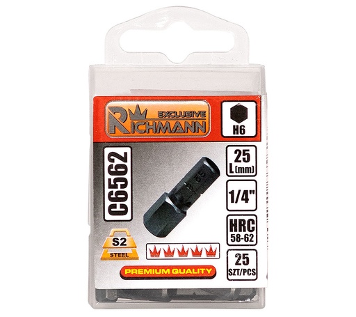 [42-C6562] Richmann kruvikeeraja otsik HEX, 6x25 mm