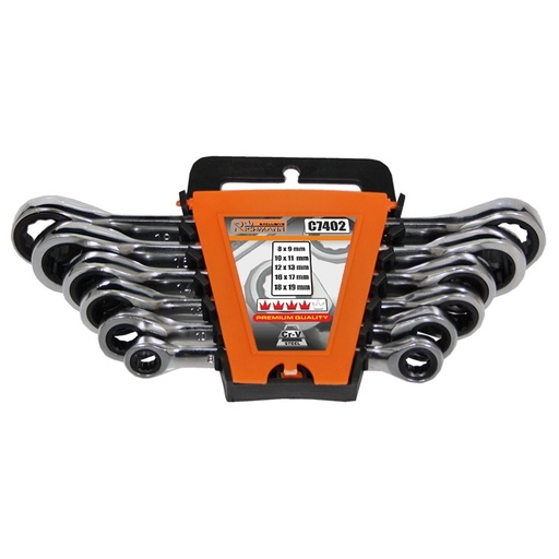 [42-C7402] DOUBLE GEAR WRENCHES 8-19MM, 6 PCS, FULLY POLISHED