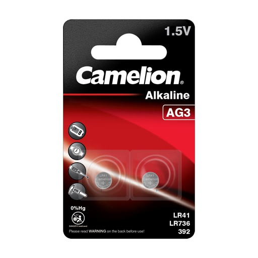 [44/3-173394] Mercury-free micro cells, LR41/AG3, 1.5V, CAMELION, 2 pcs.