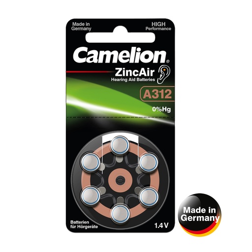 [44/3-173448] Elementi, A312/DA312/ZL312, 1.4V, CAMELION, 6 gab.