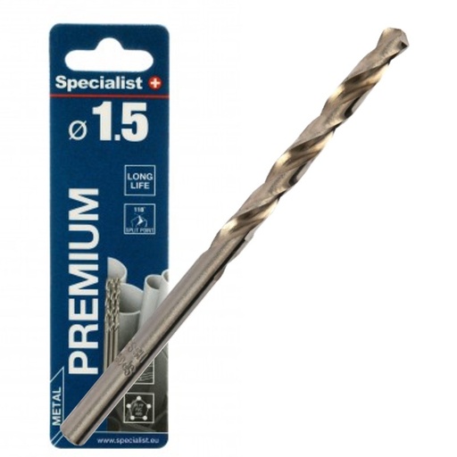 [64-0015] SPECIALIST+ metalo grąžtas PREMIUM, 1.5mm, 3vnt.