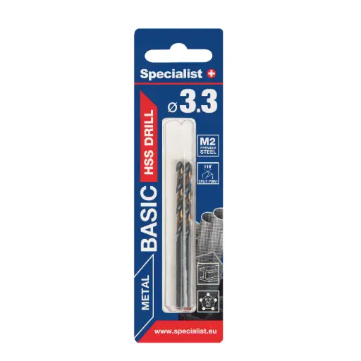 [64-0033] SPECIALIST+ metalo grąžtas BASIC, 3.3mm, 2 vnt.