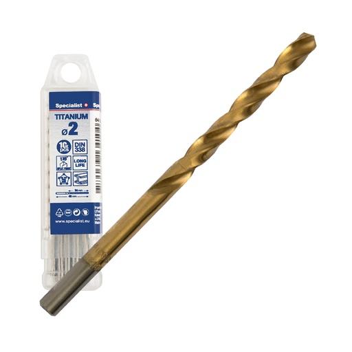 [64/1-0020Q] SPECIALIST+ metalo grąžtas TITAN, 2 mm, 10 vnt.