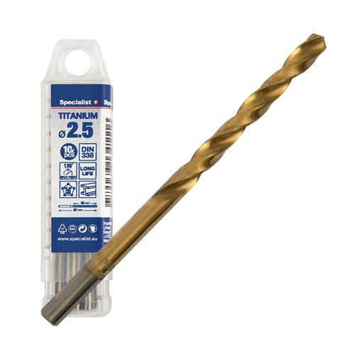 [64/1-0025Q] SPECIALIST+ metalo grąžtas TITAN, 2.5 mm, 10 vnt.