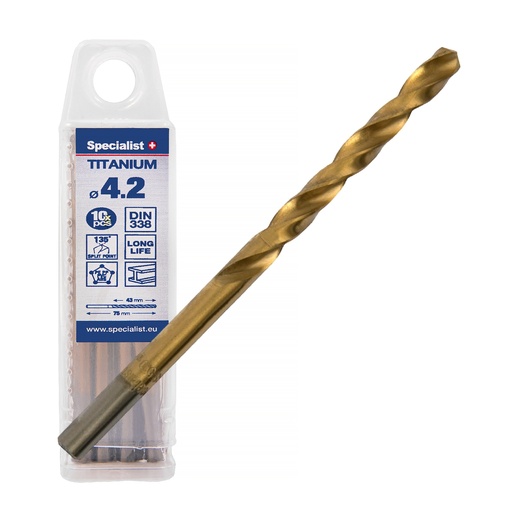 [64/1-0042Q] SPECIALIST+ metalo grąžtas TITAN, 4.2 mm, 10 vnt.