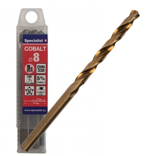 [64/2-0080Q] SPECIALIST+ metal drill bit COBALT, 8.0 mm, 5 pcs