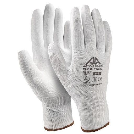 [72-8139NP] White Polyurethane Gloves L 12 pcs.
