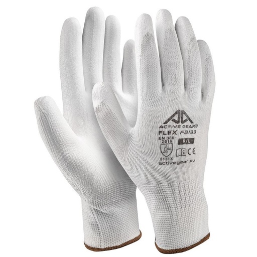 [72-8140NP] Active Gear valged polüuretaanist kindad XL ,12 tk 
