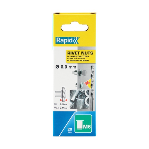 [78-5000673] Rivet Nuts M6 20pcs Blister