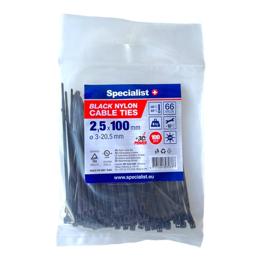 [81/3-2102J] Nylon cable ties Black 2,5x100mm, 100pcs