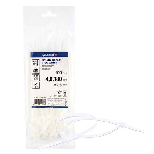 [81/3-4186B] SPECIALIST+ nylon cable ties, white, 4.6x180 mm, 100 pcs