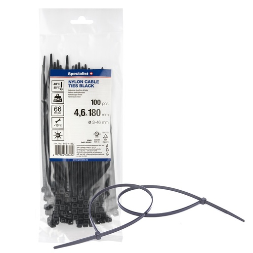 [81/3-4186J] SPECIALIST+ nylon cable ties, black, 4.6x180 mm, 100 pcs