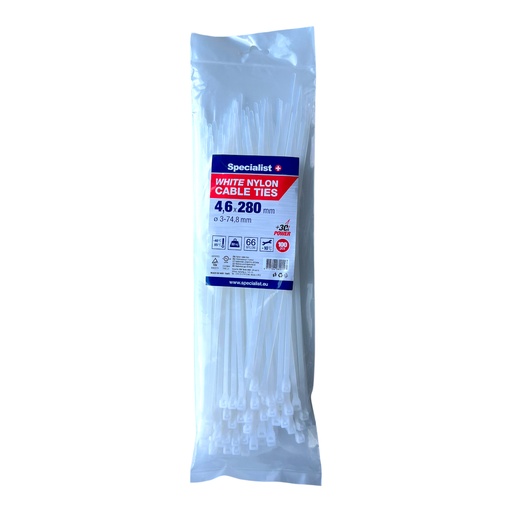 [81/3-4286B] SPECIALIST+ nylon cable ties, white, 4.6x280 mm, 100 pcs