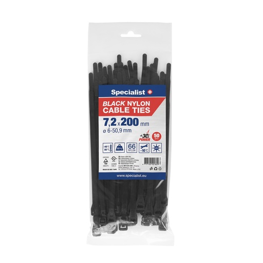 [81/3-7203J] SPECIALIST+ nailonist kaabliside, must, 7.6x200 mm, 50 tk