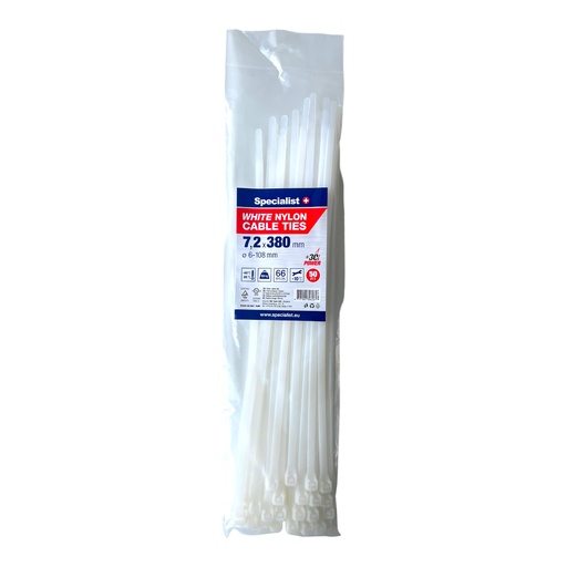 [81/3-7380B] SPECIALIST+ nylon cable ties, white, 7.2x380 mm, 50 pcs